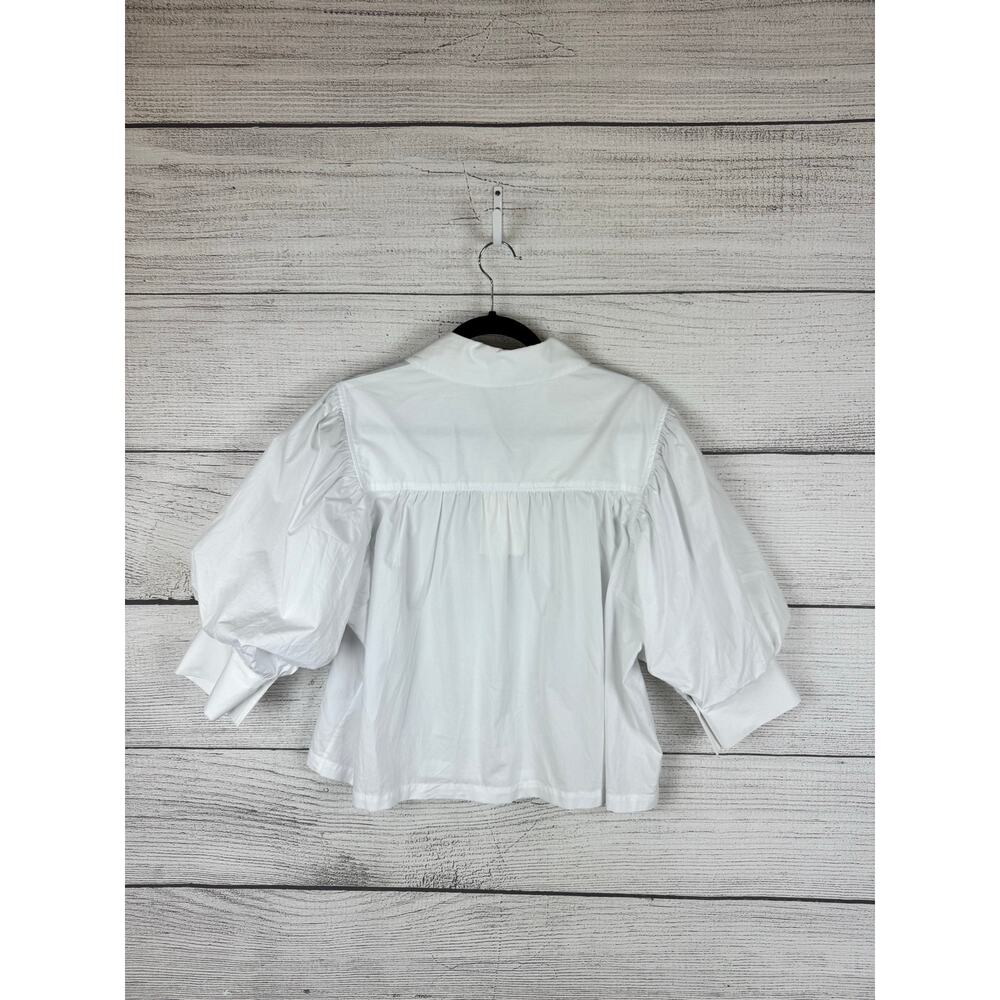 Zara Women's White Puff Sleeve Button Up Blouse Size Medium - Picture 6 of 7